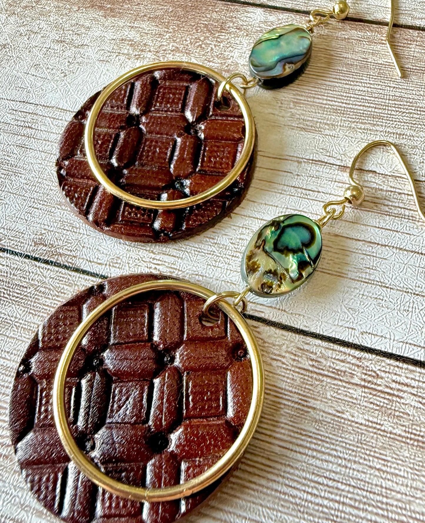 Leather Hand-Stamped Circular Earrings - Bohemian/Southwest Style