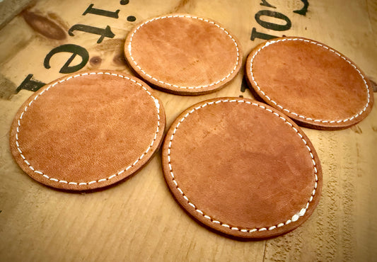 Custom Handcrafted Leather Coasters - Set of 4 - Rustic