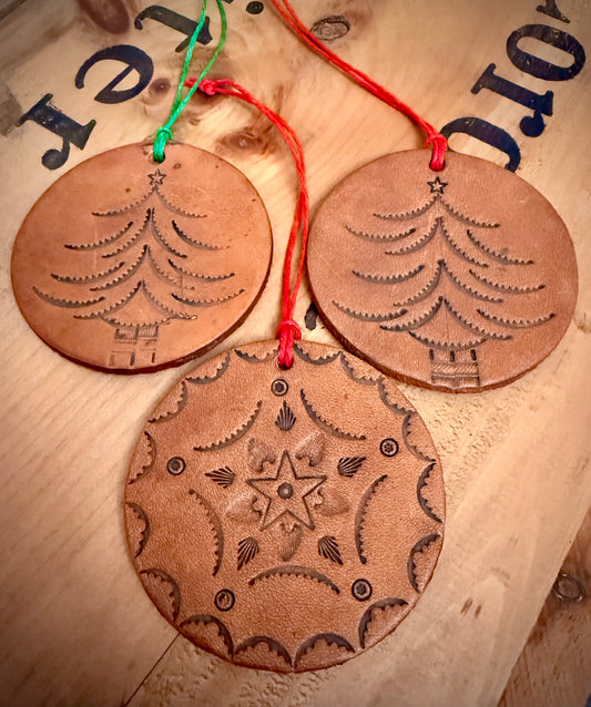 Custom Handcrafted Leather Ornaments - Rustic Christmas