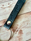 Leather Keychain - Hand-Stamped Navy with Stainless Steel
