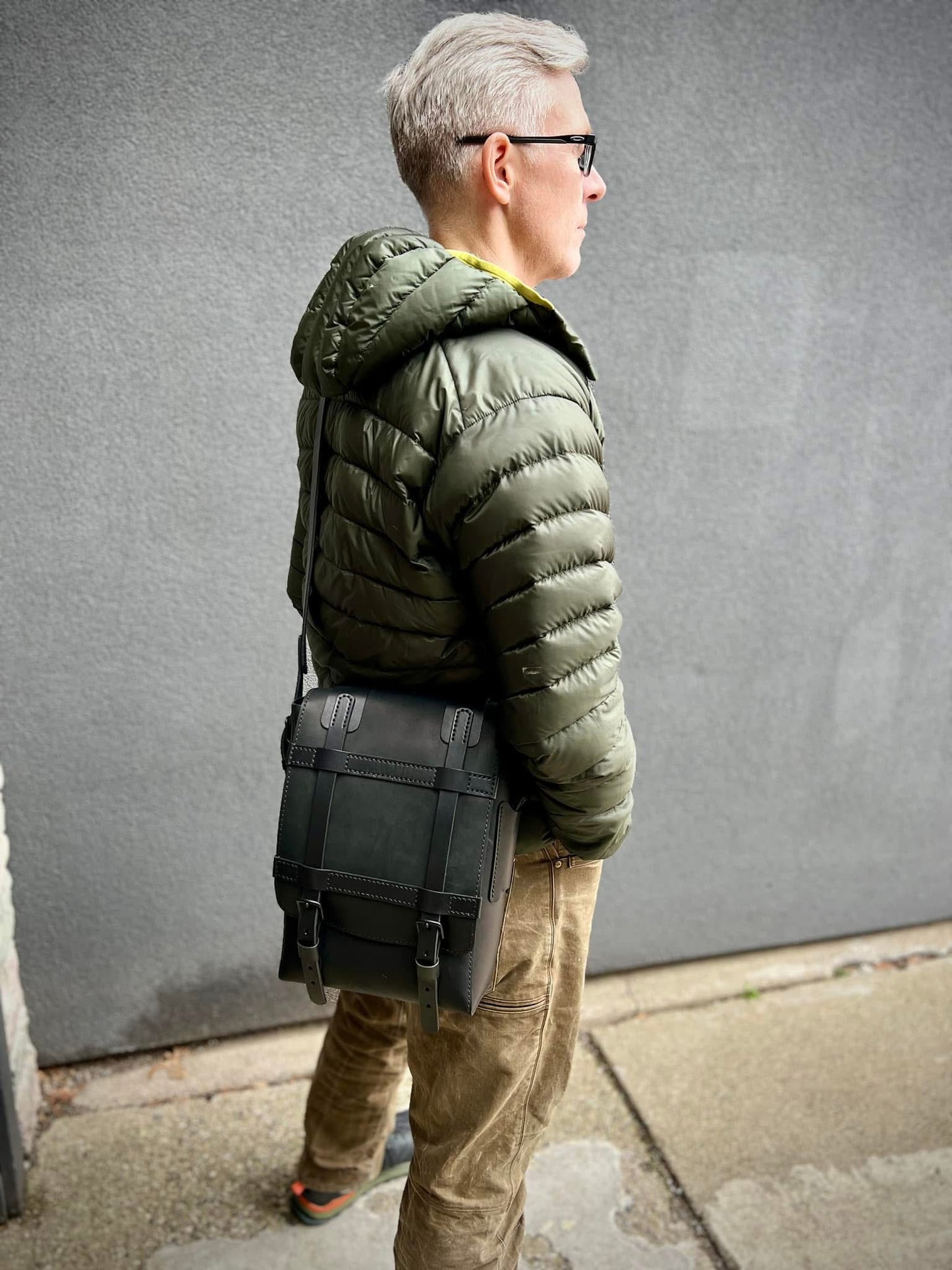 Men's Crossbody Messenger Bag with Buckle Straps