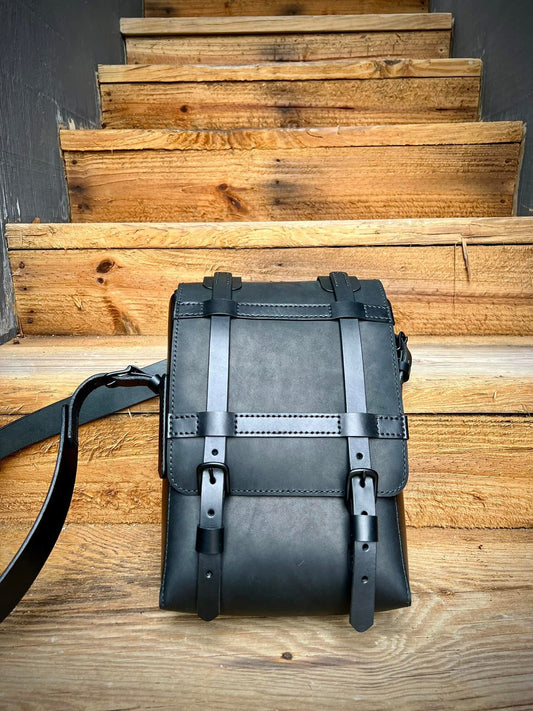 Men's Crossbody Messenger Bag with Buckle Straps