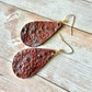 Leather Teardrop Earrings - Hand-Stamped Floral, L