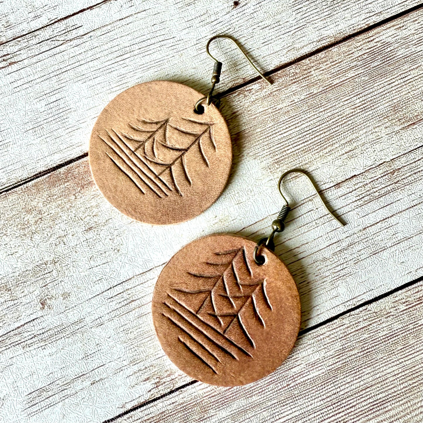 Leather Hand-Tooled Circular Earrings - Take Me To the Forest