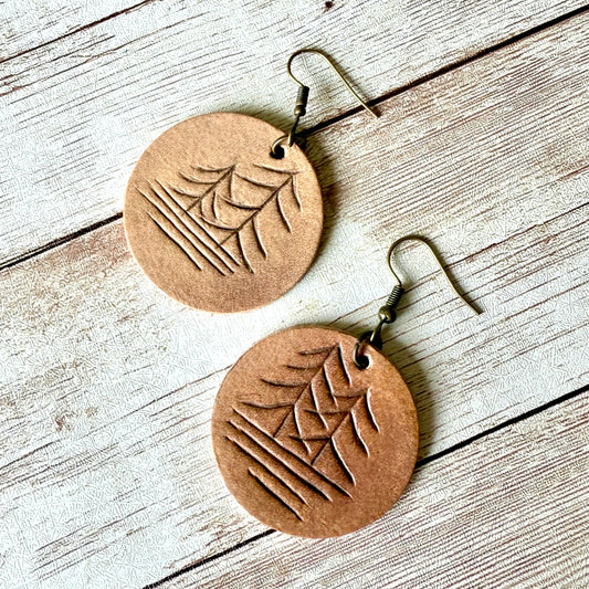 Leather Hand-Tooled Circular Earrings - Take Me To the Forest