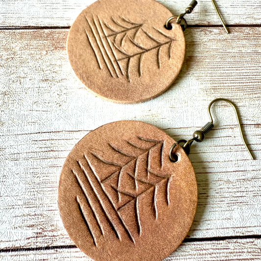 Leather Hand-Tooled Circular Earrings - Take Me To the Forest