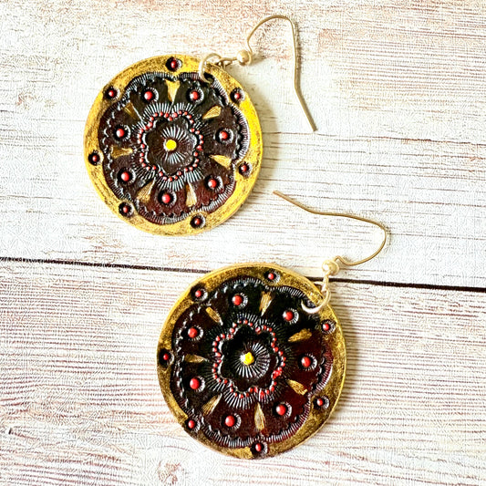 Leather Hand-Painted Circular Earrings - Bohemian Style