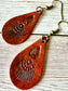 Leather Teardrop Earrings - Hand-Stamped, Southwestern Style, M