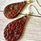 Leather Teardrop Earrings - Hand-Stamped Floral, M