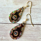 Leather Teardrop Earrings - Bohemian, Hand-Painted Floral, M