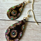 Leather Teardrop Earrings - Bohemian, Hand-Painted Floral, M