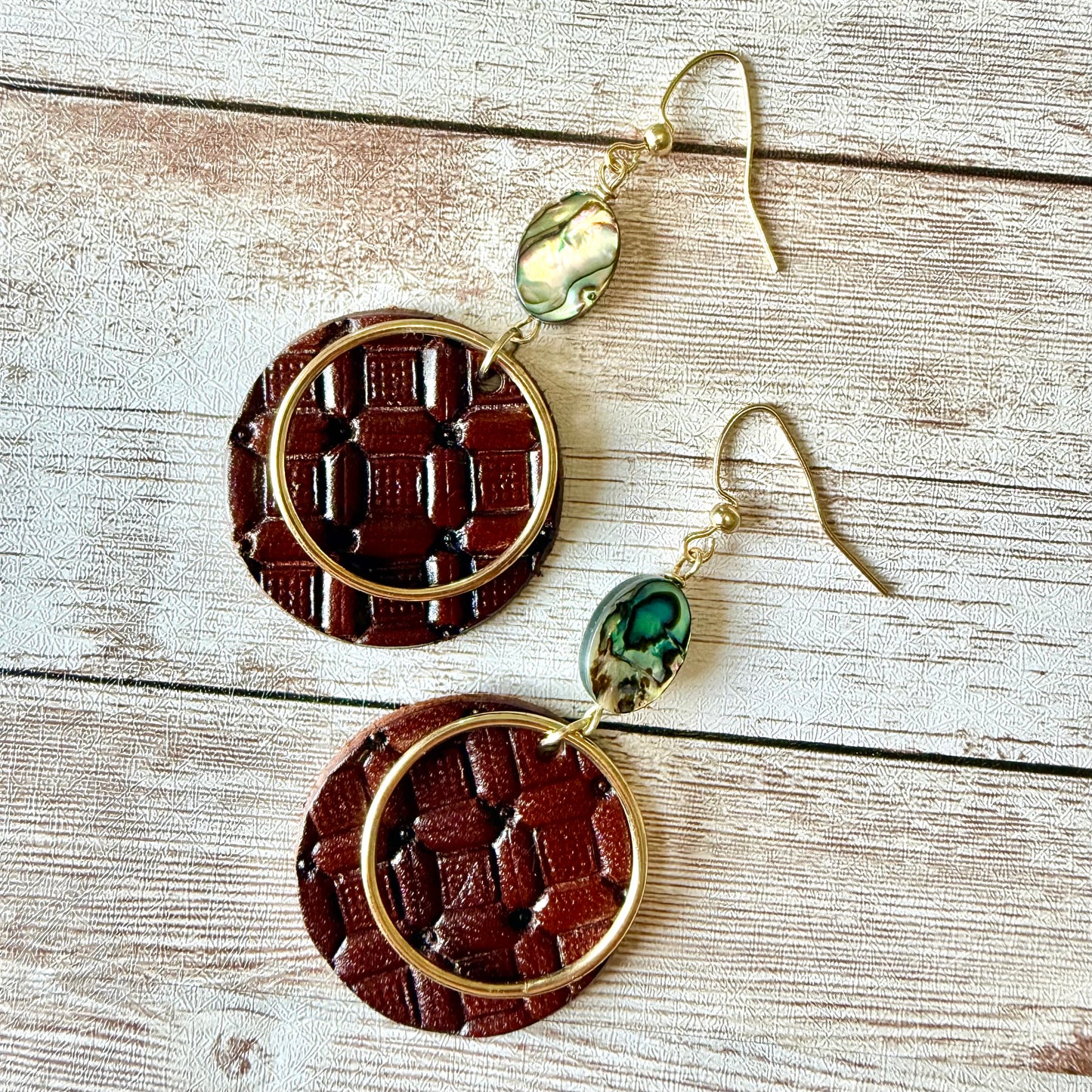 Leather Hand-Stamped Circular Earrings - Bohemian/Southwest Style