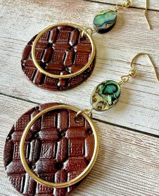 Leather Hand-Stamped Circular Earrings - Bohemian/Southwest Style