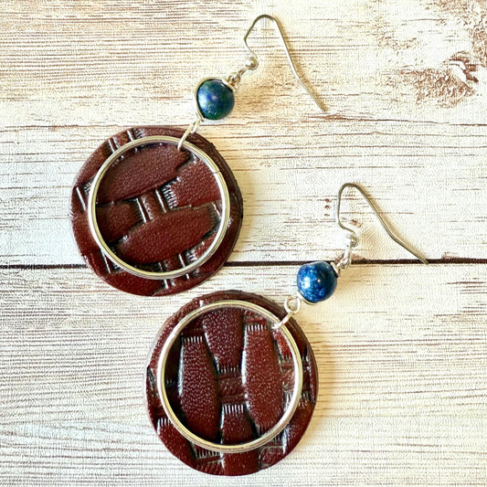 Leather Hand-Stamped Circular Earrings - Bohemian Style