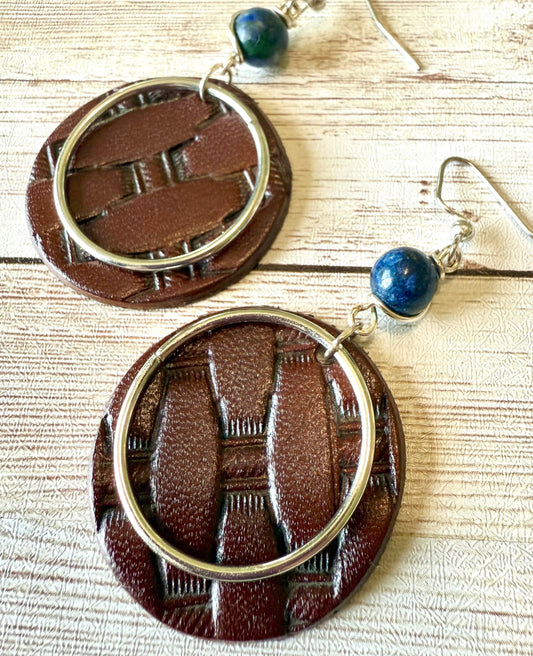 Leather Hand-Stamped Circular Earrings - Bohemian Style