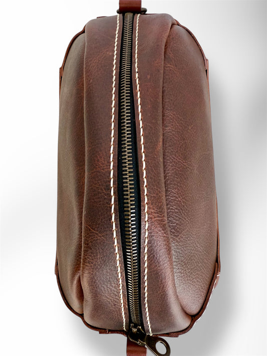 Men's Dopp Kit - Brown with White Thread