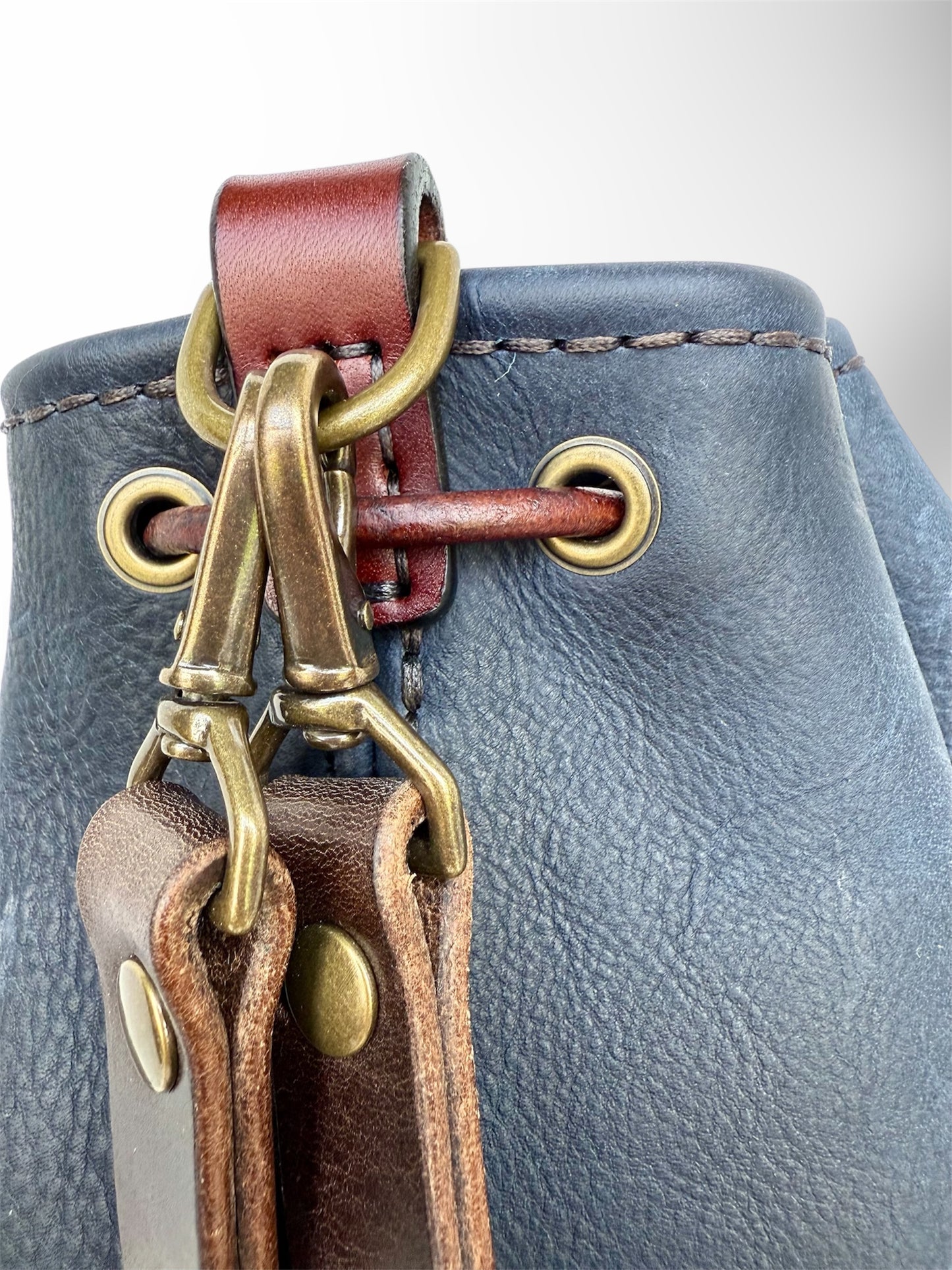 Blue Two-Toned Bucket Duffle with Removeable Straps
