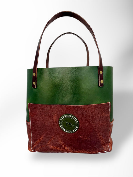 Deep Green and Brown Two-Tone Tote