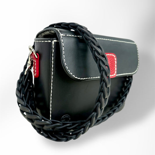 Black & Red Purse with Removeable Leather Chain Shoulder Strap