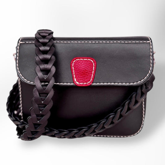 Black & Red Purse with Removeable Leather Chain Shoulder Strap