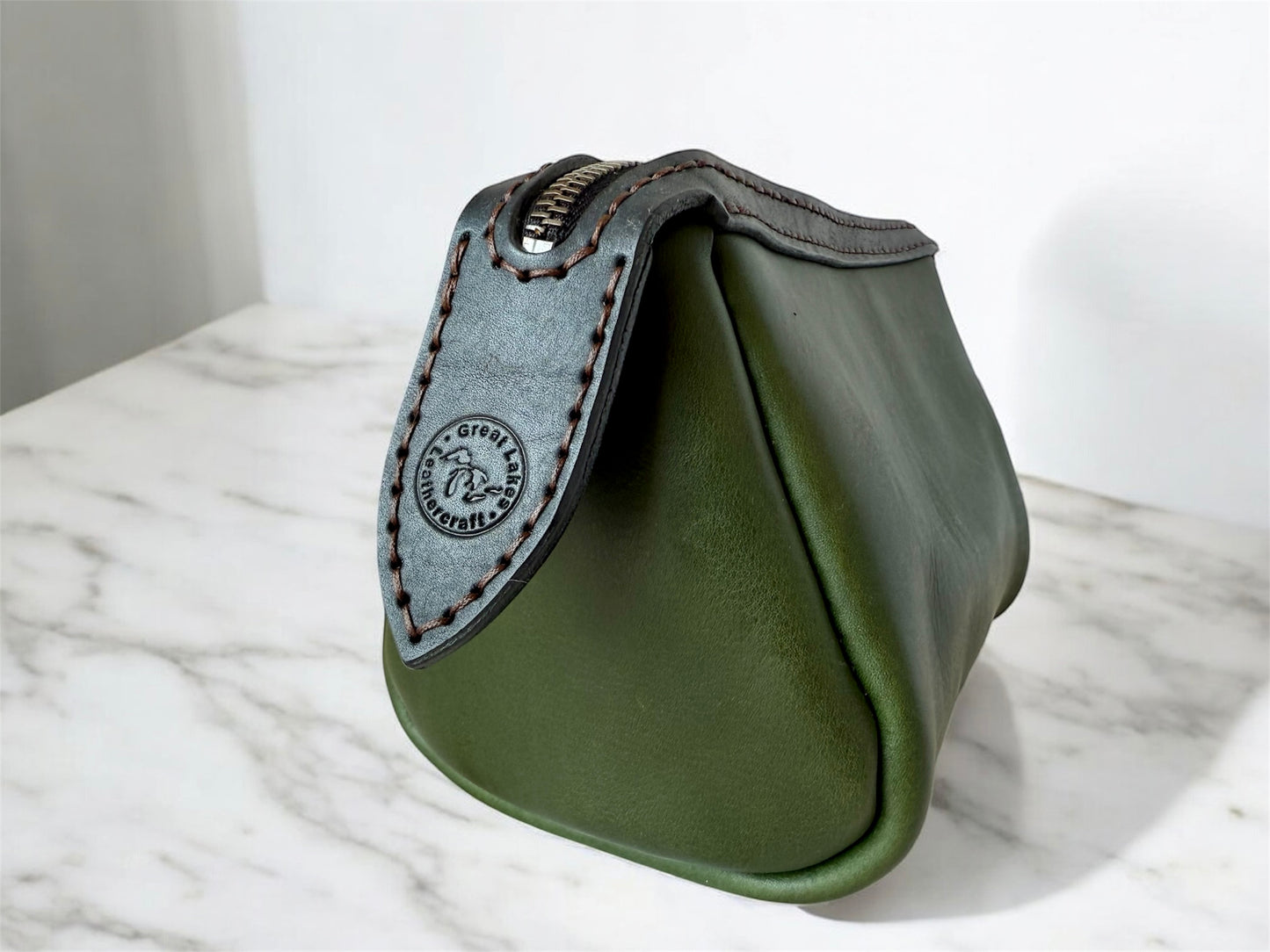 Leather Toiletries Bag - Deep Green, M