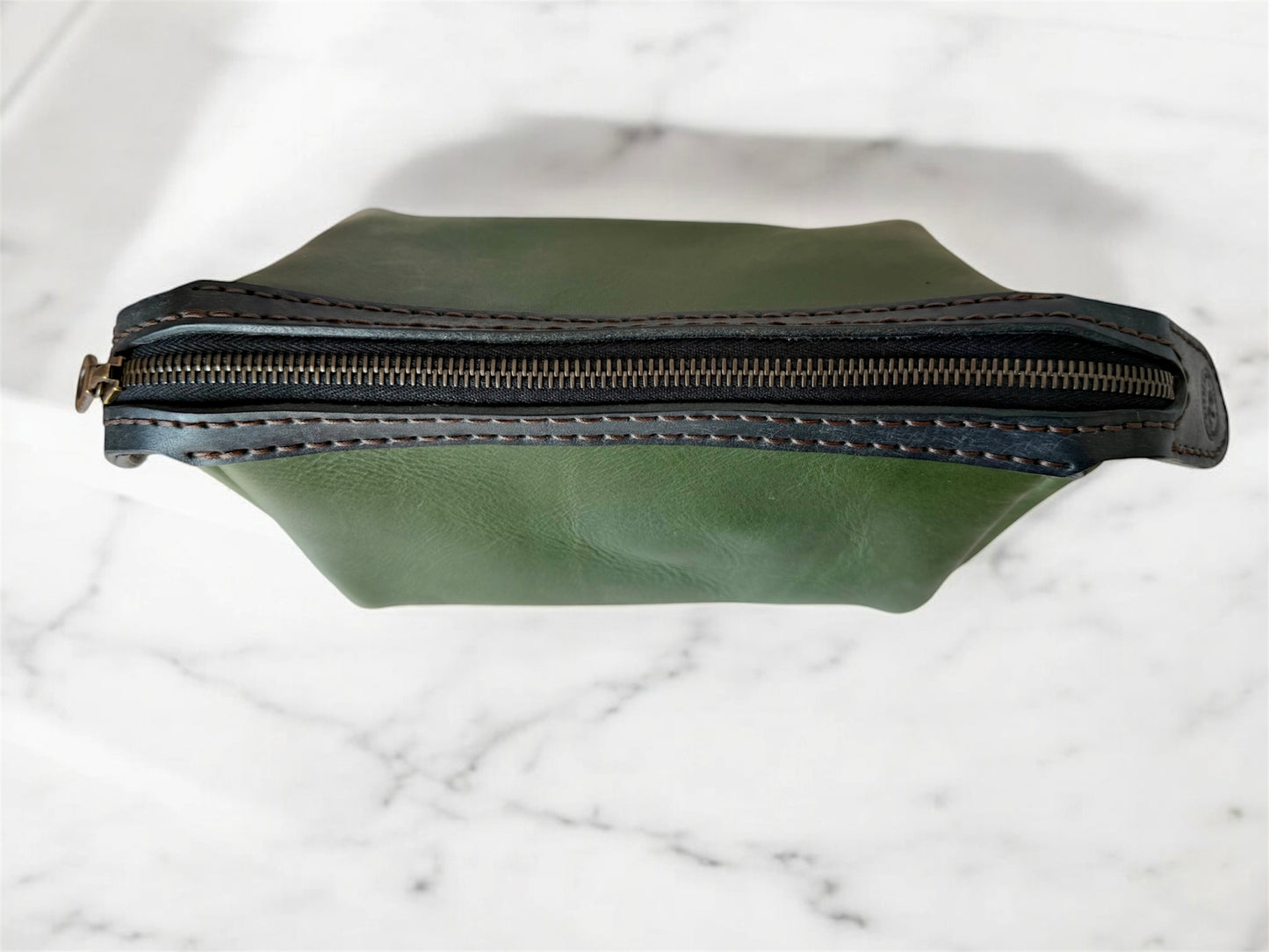 Leather Toiletries Bag - Deep Green, M
