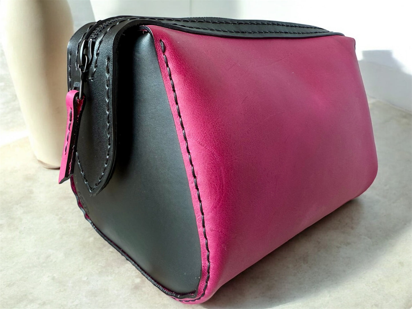 Leather Toiletries Bag - Magenta, LG
