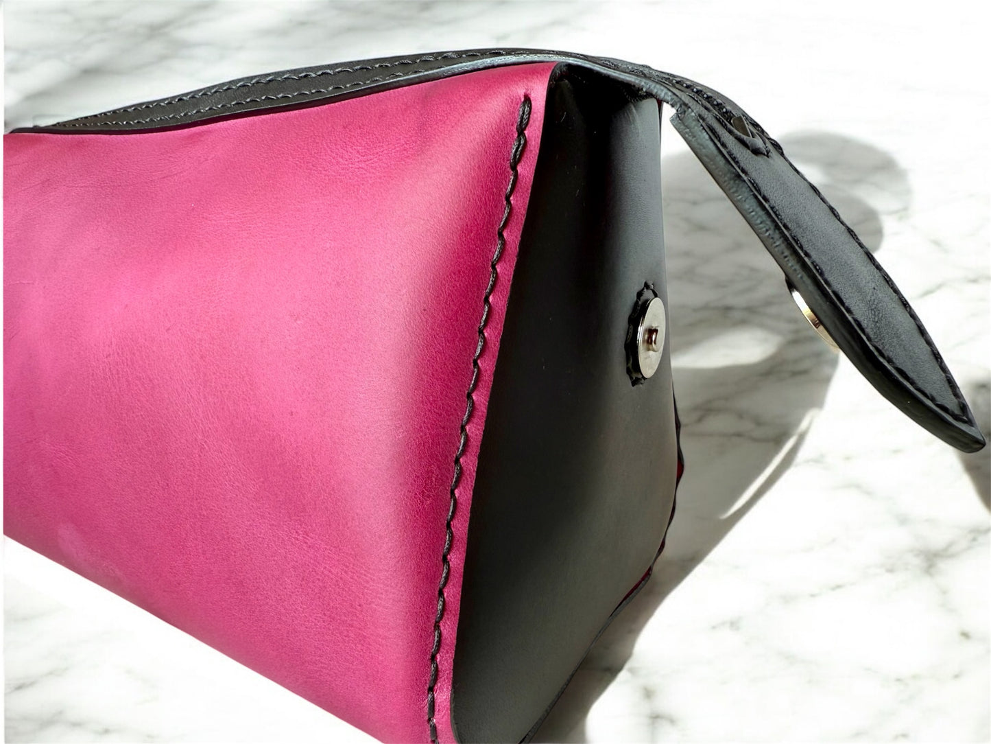 Leather Toiletries Bag - Magenta, LG