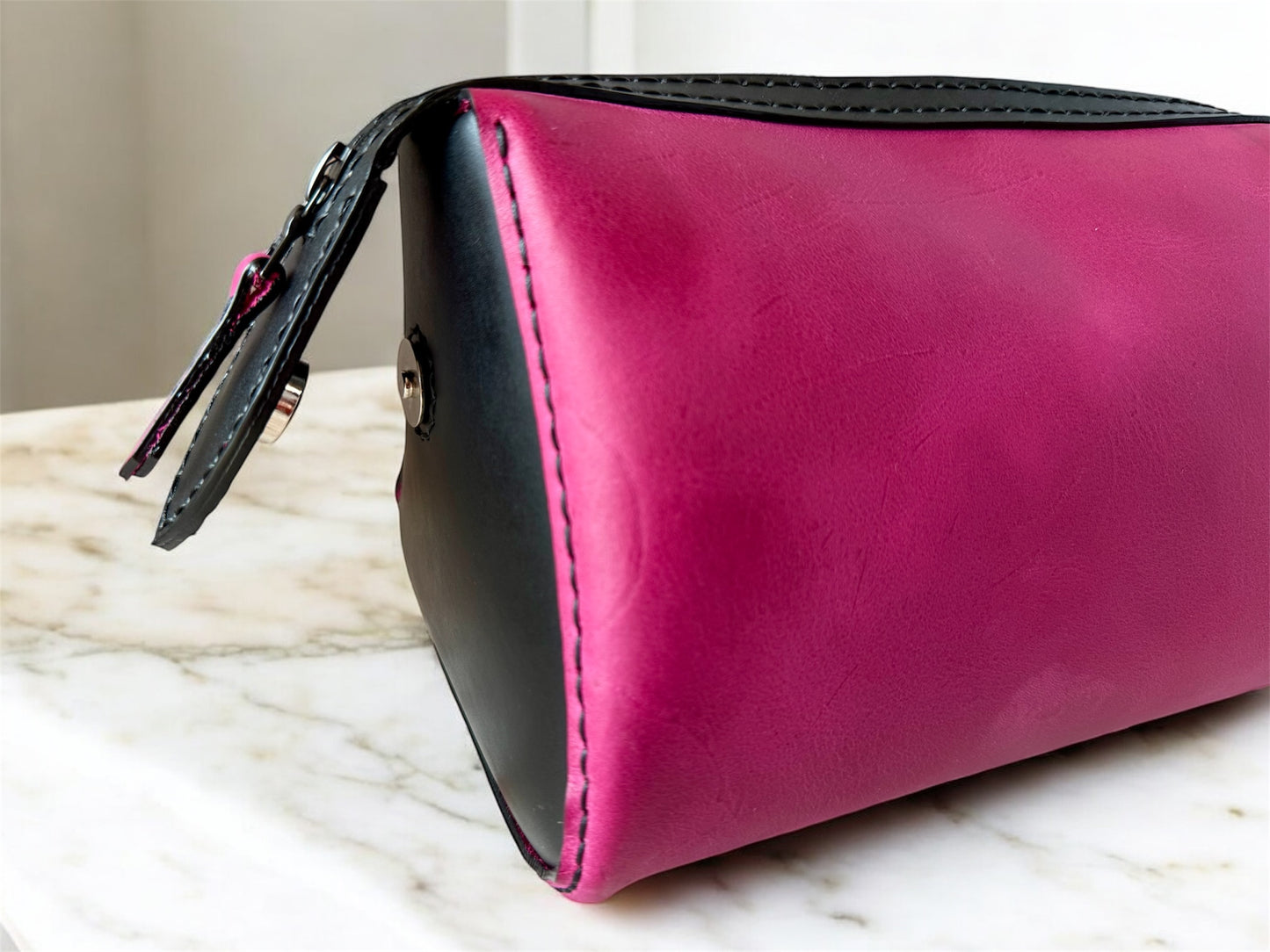Leather Toiletries Bag - Magenta, LG