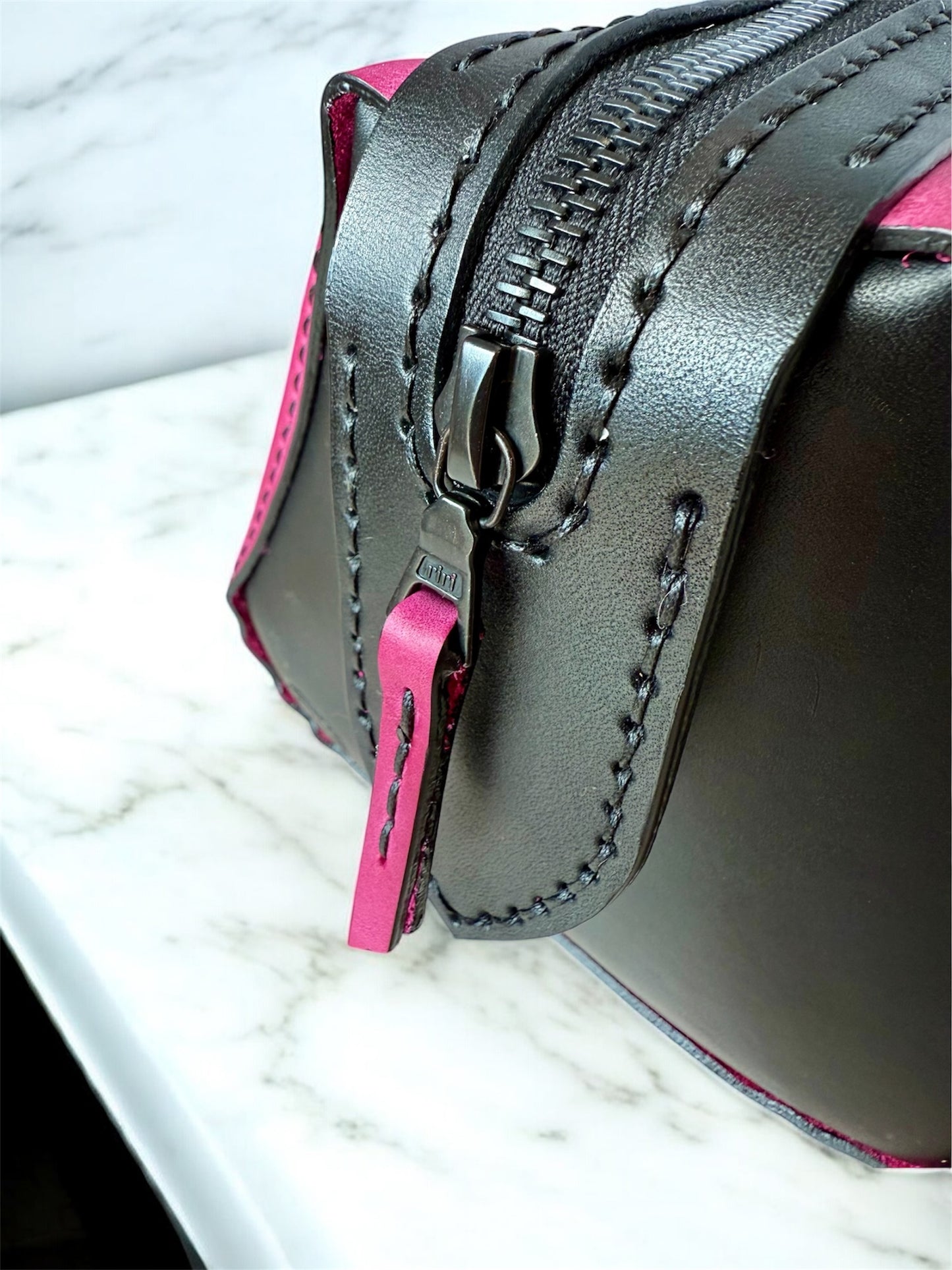 Leather Toiletries Bag - Magenta, LG